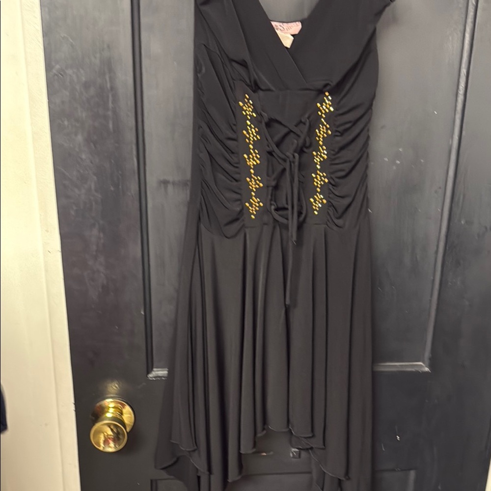Black and Gold Asymmetrical Cowl Neck Sundress